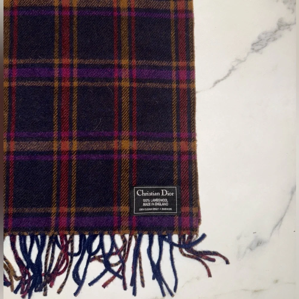 Christian Dior lambswool plaid scarf